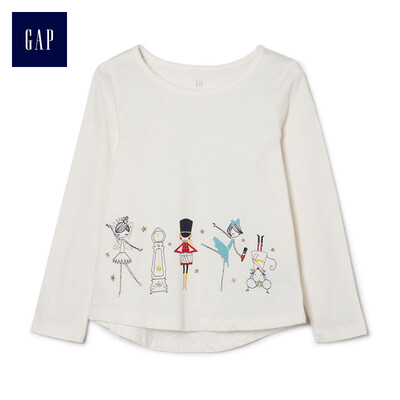 

GAP flagship store female&young comfortable shine fun trend print long-sleeved T-shirt 395048 milk white 2YRS