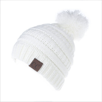 

Children Warm Winter Wool Knit Beanie Fur Pom Bobble Beret Hat Crochet Ski Cap