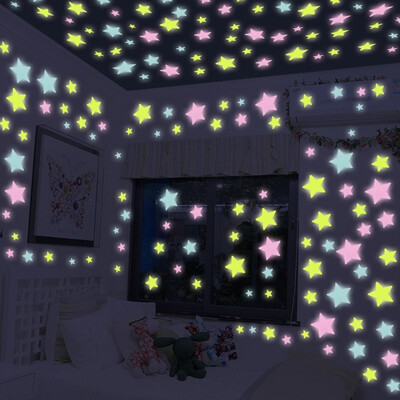 

10pcs Romantic Noctilucent Star Shape Sticker Festivel Fluorescent Stickers 3d Wall Decoration Stick Sweet Night Stars