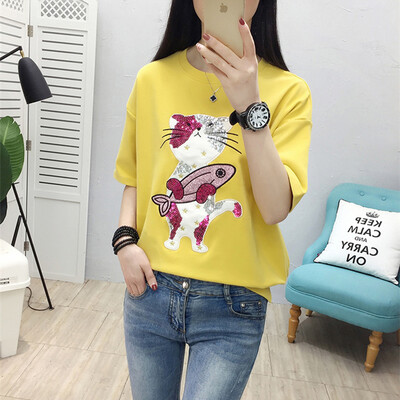 

JOY OF JOY Jingdong Womens 2019 Summer New Casual Ins Half Sleeve T-Shirt Womens Round Collar Bottom Shirt Loose Top Women JWTD191869 Yellow M