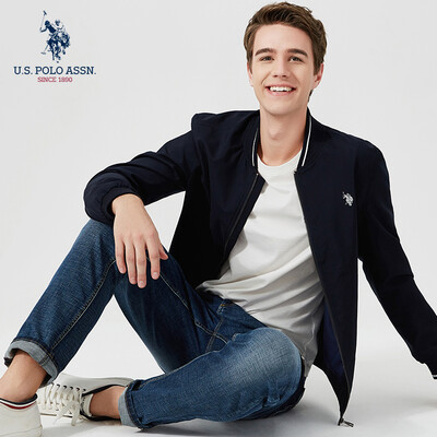 

US POLO ASSN Jacket men 2019 spring new baseball collar solid color youth jacket mens trend clothing business casual stand collar 119111105 Tibetan blue XL180