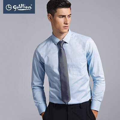 

Jinlilai 2018 autumn new mens comfortable cotton business gentleman Slim long-sleeved shirt wild light blue M