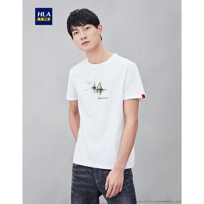 

HLA Haishu House Short Sleeve T-Shirt Male 2019 Summer New Sailing Print Comfort Round Neck Short T Mens HNTBJ2R264A Beige Pattern S4 17592A 50