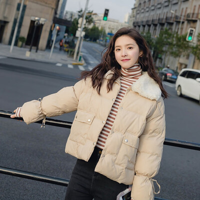 

Winter 2018 new south Korean style rabbit fur lapel down jacket students coat thickened short style cotton-padded jacket