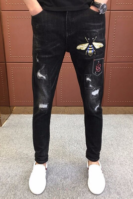 

2109 Spring new European Tide Boys Bee Paste Body Black Foot Boys Jeans Needle-sewn trousers