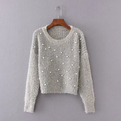 

The new autumnwinter 2018 sweater womens pullovers han edition loose short style nail bead silk knitted sweater bottom coat