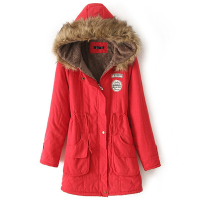 

Winter large fur collar thick lambskin drawstring tooling large size cotton jacket long coat cotton coat