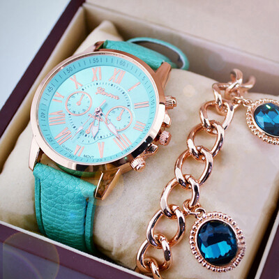 

Fashion Geneva Roman Numerals Leather Analog Quartz Watch Casual Couple Watch Wrist Watches