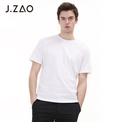 

Beijing Tokyo made JZAO mens black technology 5 seconds submerged solid color heavy round neck T-shirt white  17092A