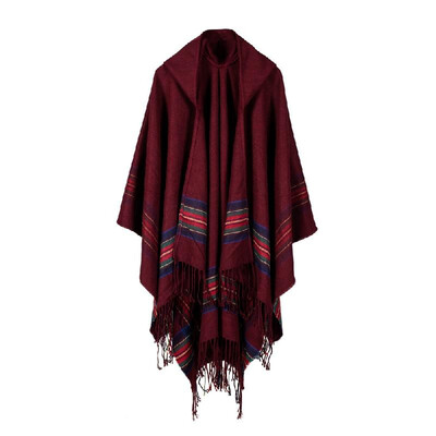

New Women Knitted Poncho Cape Hooded Stripe Oversized Cardigan Sweater Long Shawl Scarf Cashmere Pashmina