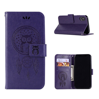 

MOONCASE Apple iPhone XS Max Windbell Owl Embossed Leather Case - Purple