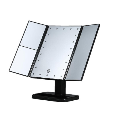 

USBBattery Operated Tri-Folded LED Vanity Table Makeup Mirror with 21 LED Lights Touch Dimmable 2X 3X Magnification 180° Swivel