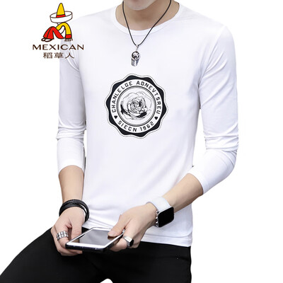 

Scarecrow MEXICAN long-sleeved T-shirt male Korean version 2019 new fashion type round neck print wild self-cultivation comfortable trend bottoming shirt t-shirt top mens white XL
