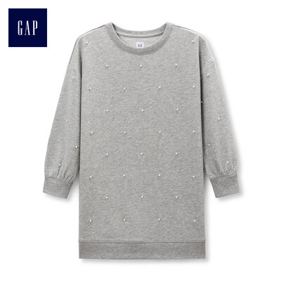 

GAP flagship store girls beaded decorative long-sleeved dress 385905 hemp gray XS