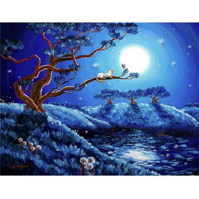 

DIY Funny Diamond Painting Moonlight Cat Tree Flowers Cross Stitch Embroidery Resin Mosaic Round Full Diamond 4030cm