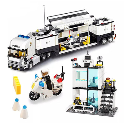 

City Police Command Truck 511pcs Compatible Lego Childrens Helicopter Plastic Plug Block