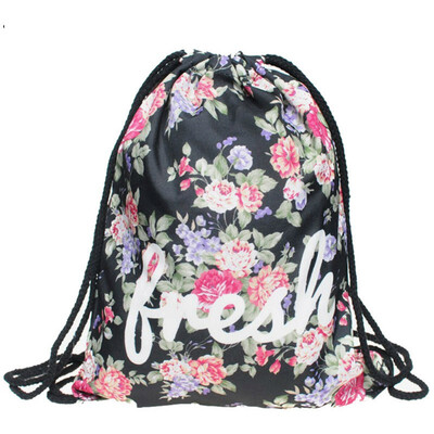 

2018 New Fashion Women Drawstring Backpack 3d Printing Travel Soft Back Women Drawstring Bag