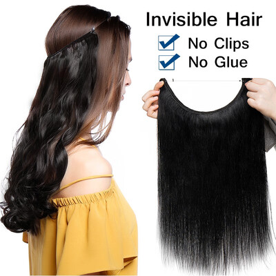 

16182022 Inches One Piece Straight Remy Human Hair Miracle Secret Invisible Wire Hair Extensions - No Clip No Glue