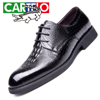 

CARTELO fashion business mens shoes trend embossed crocodile pattern suede leather shoes low to help tie dress shoes men 8233 black 38