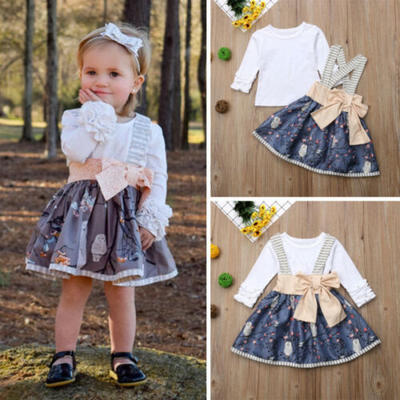 

Fashion Newborn Kids Baby Girl Top T-shirt Suspender Skirt Dress Outfits Clothes