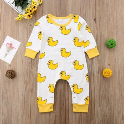 

Baby Boy Girl Infant Yellow Duck Cotton Romper Jumpsuit Autumn Outfits Clothes