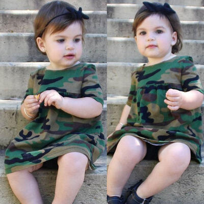 

Kids Baby Girls Toddler Army Green Camouflage Casual Short Sleeve Loose Dress