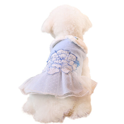 

Huayuan favors hoopet dog clothes small dogs than Xiong Bomei autumn&winter wear ladies princess doll collar lace skirt pet dress blue