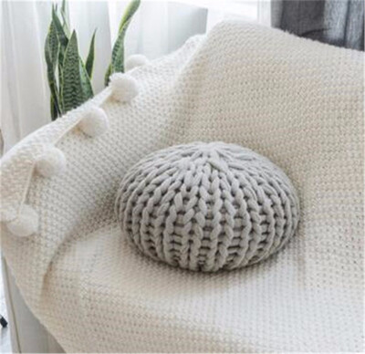 

40cm Nordic Solid Greenpinkwhitegrey Round Woven Futon Pillow Handmade Wool Back Cushion Throw Pillow Household Decor