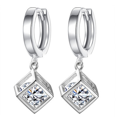

Women Fashion Jewelry Cubic Zirconia Hoop Earrings Cube Korea Trendy Casual Party Accessories Eardrop J42