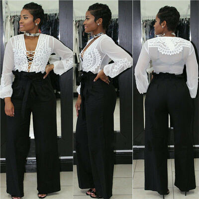 

Womens OL Office Loose Stretch High Waist Wide Leg Long Pants Palazzo Trousers