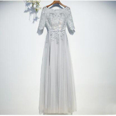 

2018 Long Wine Red Evening Dress The Elegant Lace Appliques Transparent Half Sleeves Formal Prom Dress Robe De Soiree