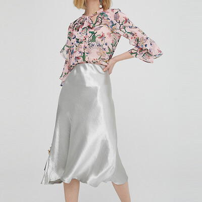 

Satin Trumpet High Waist Skirt Silver Gold Long Skirt Metallic Color Party Skirt
