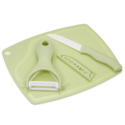 

3pcsset Handy Kitchen Knife & Cutting Board Set Fruit Knife Ceramic Knife Cutting Board Peeler Set of 3 Chopping Board Paring Kni