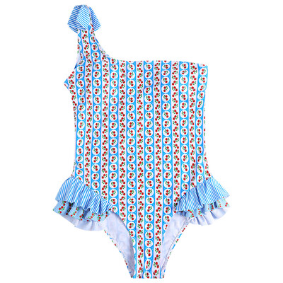 

One Shoulder Padded Cut Out Print Ruffle Women Swimsuit