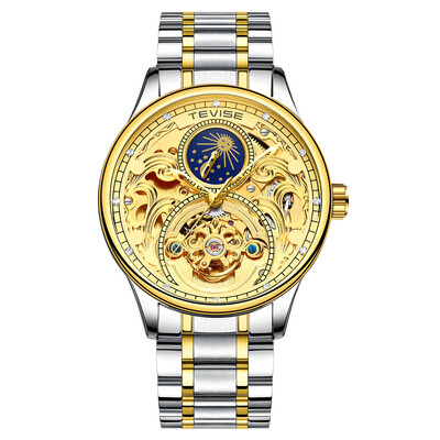 

TEVISE T820A Business Men Automatic Mechanical Watch Moon Phase Time Display Fashion Casual Stainless Steel Strap 3ATM Waterproof