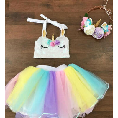 

Kids Baby Girls Princess Rainbow Tulle Tutut Skirt Dancewear Dress Costume Mon