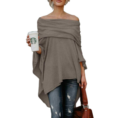 

Women Warm Off Shoulder Irregular Sweater Cloak Poncho Pullover Top Shirt Blouse