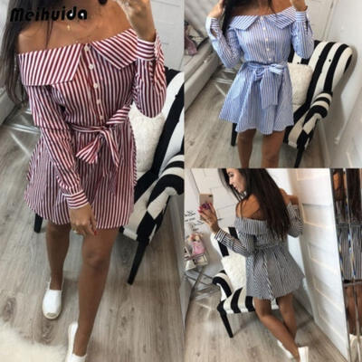

Summer Women&acutes Off Shoulder Boho Mini Dress Evening Cocktail Beach Sundress