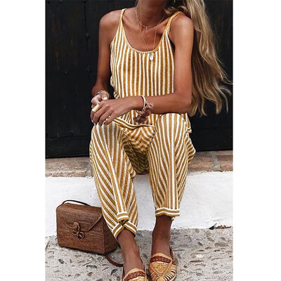 

Womens Summer Striped Overall Wide Leg Holiday Jumpsuits Playsuits Culotte
