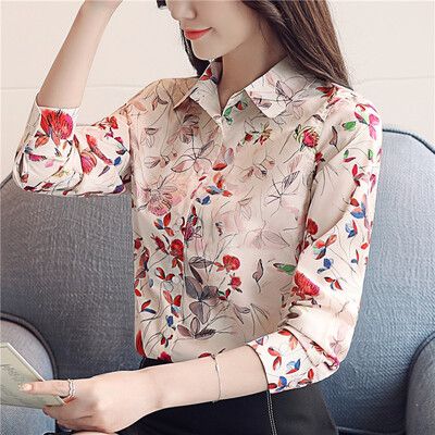 

Fashion Women Tops&Blouses 2018 Long Sleeves Chiffon Blouse Shirt Women Print OL Blouse