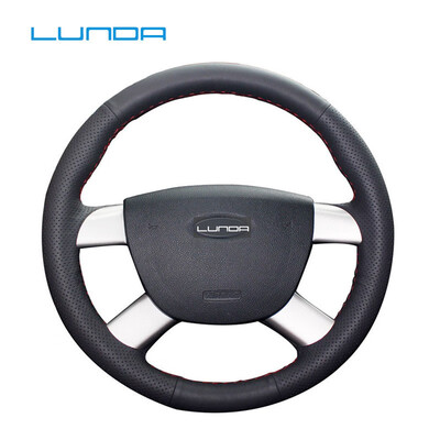 

LUNDA Black Leather Car Steering Wheel Cover for Ford Kuga 2008-2011 Focus3 special hand-stitched steering wheel cover
