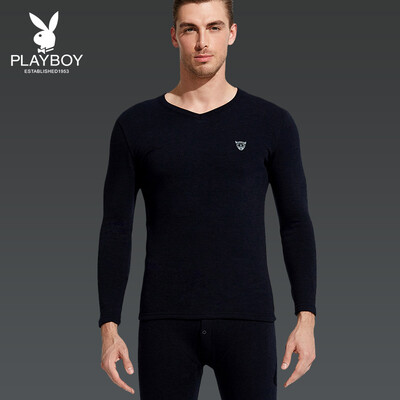

Playboy PLAYBOY autumn&winter mens thermal underwear set thermal underwear men plus velvet thick V-neck long-sleeved middle-aged warm cotton sweater Navy XXXL
