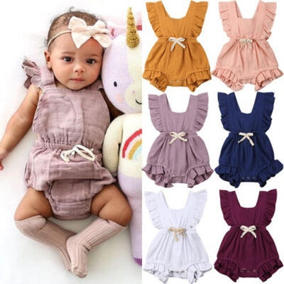 

Fashion Newborn Baby Girl Lovely Ruffle Solid Color Romper Bodysuit Jumpsuit Outfits Sunsuit