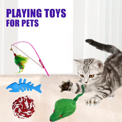 

Cats Animal Bite Toys Tease Cat Stick Mouse Rope Ball Fishbone Pet Toys 4pcs