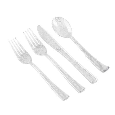 

200 Pcs Silver Plastic Disposable Silverware Include 100 Forks 50 Knives 50 Spoons