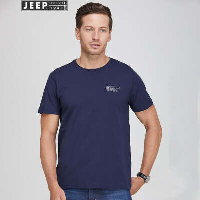 

Jeep short-sleeved mens solid color simple youth mens cotton comfortable round neck T-shirt 2019 summer new TS0082 blue L