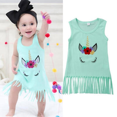 

Unicorn Kids Baby Girls Toddler Tassel Party Princess Casual Dress Skirts