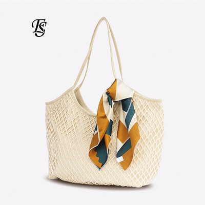 

ESHUNFA beach bag ladies shoulder bag 2019 spring&summer new fashion European&American canvas net bag ES168004 4265