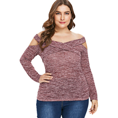 

Plus Size Cutout Marled Long Sleeve T-shirt
