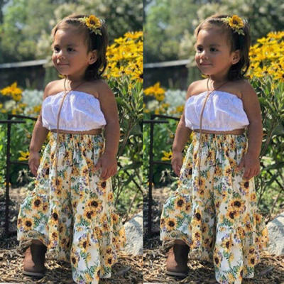 

US Toddler Kids Baby Girls Crop Tops Sunflower Dress 2Pcs Summer Outfits Clothes